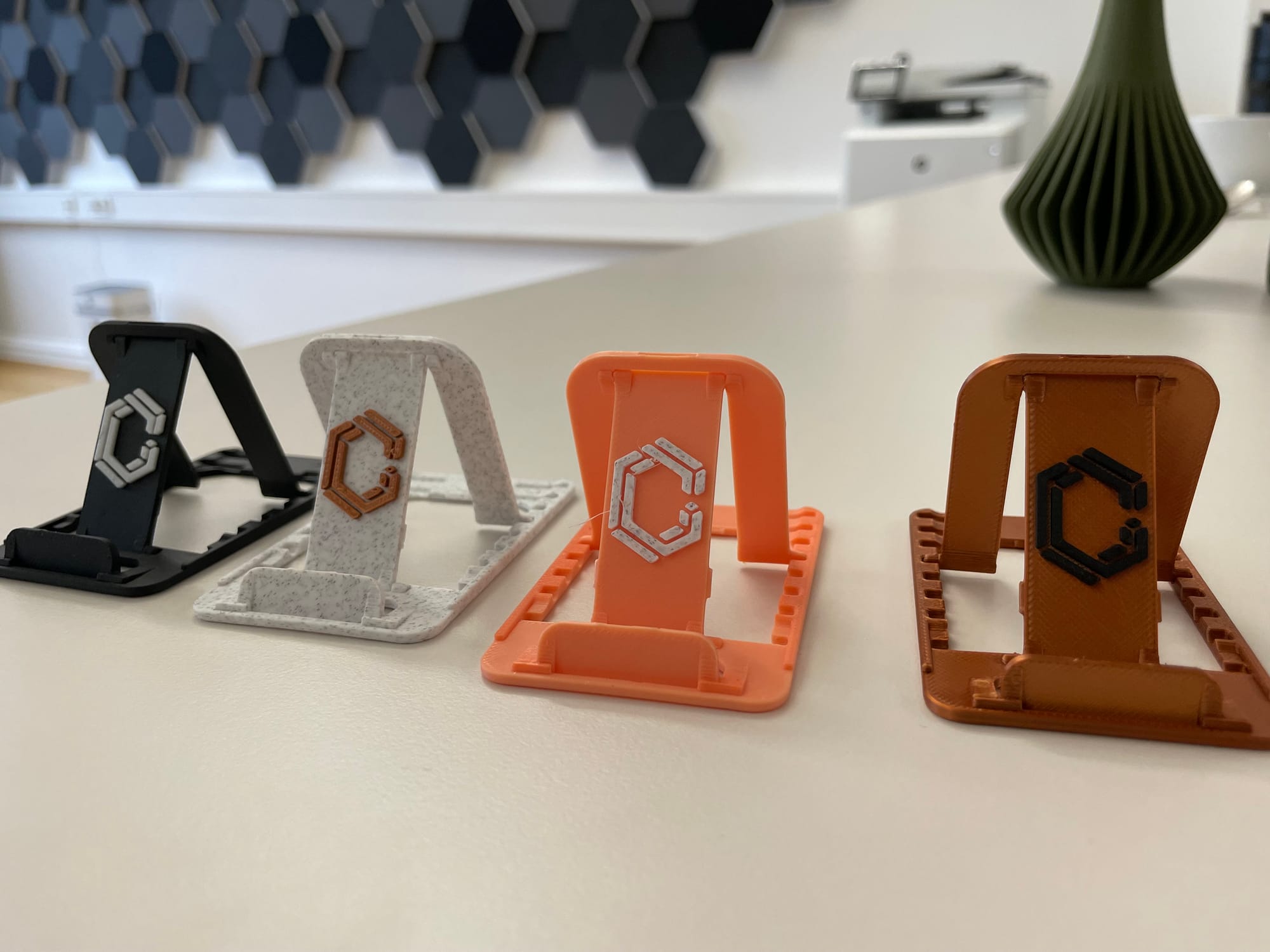 3D Printed Phone Holders in different colors